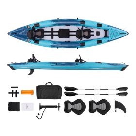 Inflatable Kayak, 2-Person Inflatable Recreational Kayak 700LBS Capacity, Leak & Puncture-Resistant with Padded Seat, PVC Drop-Stitch Floor, 2 Pa