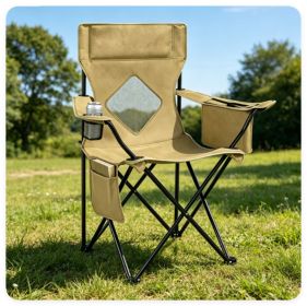 Folding Camping Chair, Heavy-Duty Metal Frame Portable Outdoor Chair with Cup Holder, Insulated Cooler Bag & Side Pocket for Camping Fishing Beac