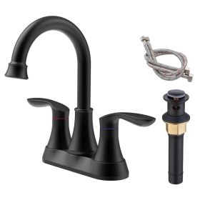 Bathroom Faucet Matte Black with Pop-up Drain & Supply Hoses 2-Handle 360 Degree High Arc Swivel Spout Centerset 6 Inch Vanity Sink Faucet 4011B- (Option: Default title)