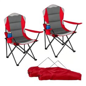 2 Pack Heavy Duty Folding Camping Chairs 330 LBS Capacity, 600D Oxford Padded Portable Outdoor Lawn Chairs with Cup Holder & Carry Bag -Red (Option: Default title)