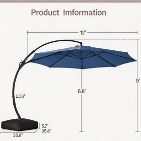 Cantilever Patio Umbrella 12ft Offset Cantilever Patio Umbrella With Base Included Large Round Aluminum Outdoor Umbrella 360 Rotation Infinite Ti (Option: Dark blue)