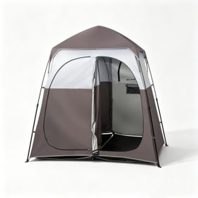 2-Person Up Changing Tent, Dark Brown Portable Outdoor Shower Tent With 2 Rooms 2 Doors, Instant Setup Privacy Shelter With Mesh Windows, Carry B (Option: 58453977)