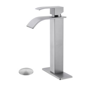 Waterfall Spout Bathroom Sink Single Handle Faucet with Pop-Up Drain (No Overflow) (Option: Default title)