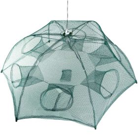 Fishing Trap Net Portable Folded Fishing Bait Trap Shrimp Minnow Crab Bait Net 6 Sides 6 Holes Crayfish Cast Mesh Trap Automatic (Option: Green)