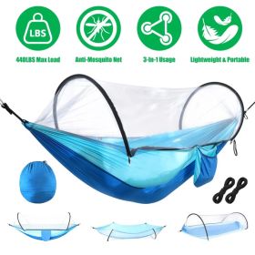 3-in-1 Camping Hammock with Automatic Pop-Up Mosquito Net, Lightweight 70D Nylon Portable Hammock Supports 440lbs, Dual Zipper Outdoor Hammock fo (Option: Default title)