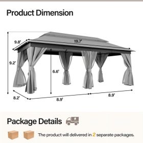 Patio Gazebo 10'x20', Outdoor Heavy Duty Party Tent Shelter With Double Roofs, Mosquito Nettings And Privacy Screens For Backyard, Garden, Lawn (Option: Gray)