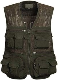 Mens Waistcoat Summer Outdoor Casual Fishing Safari Hiking Vest with Multi-Pocket (size: GREEN-L)