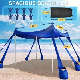 Beach Tent Sun Shelter UPF 50+,10x10 FT Beach Canopy Tent Sun Shade,Pop Up Beach Canopy with 8 Sandbags, Outdoor Beach Shade for Camping Trips (Color: Navy Blue)