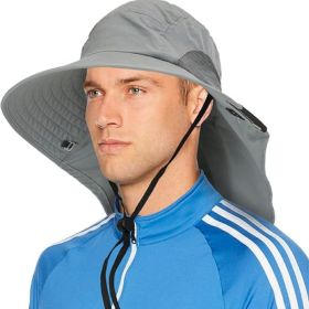 Wide Brim Sun Hat with Neck Flap, UPF50+ Hiking Safari Fishing Hat for Men Women, Sun Protection Beach Hat (Color: Gray)