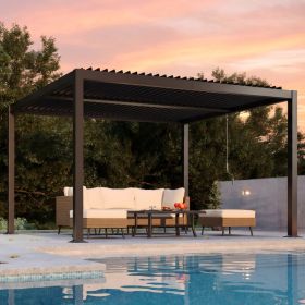 Louvered Pergola 10' X 12', Modern Style With Adjustable Louvers For Outdoor Roof, Garden, Easy Assembly, Durable, Charcoal (Option: Black)